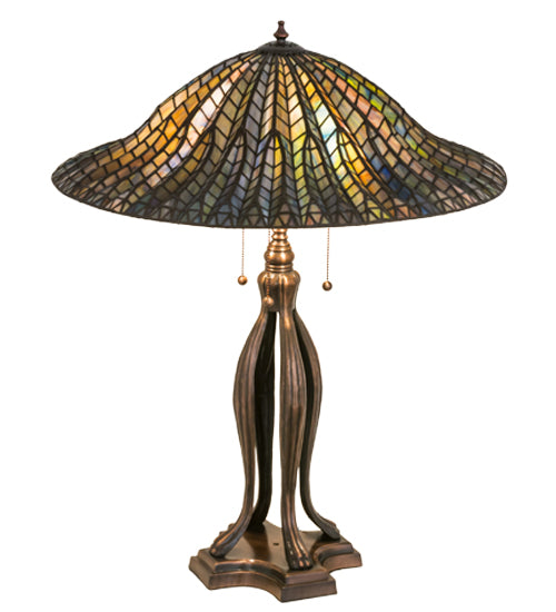 Meyda Tiffany Lotus Leaf 30" Table Lamp - Stained Glass Lotus Leaf 30" Table Lamp Turned On