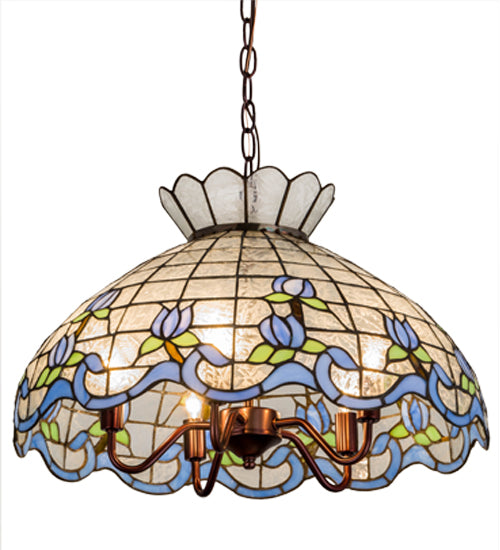 Meyda Tiffany Rosebud Ribbon Pendant - Blue - Stained Glass Rosebud Ribbon Pendant - Blue Bulb View