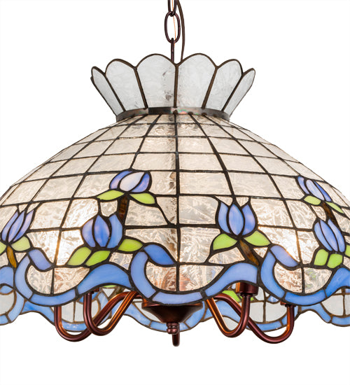 Meyda Tiffany Rosebud Ribbon Pendant - Blue - Stained Glass Rosebud Ribbon Pendant - Blue Shade Closeup