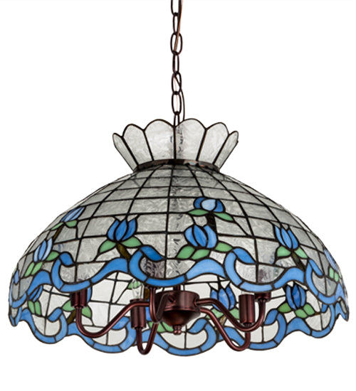Meyda Tiffany Rosebud Ribbon Pendant - Blue - Stained Glass Rosebud Ribbon Pendant - Blue Turned Off