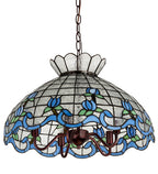 Meyda Tiffany Rosebud Ribbon Pendant - Blue - Stained Glass Rosebud Ribbon Pendant - Blue Turned Off