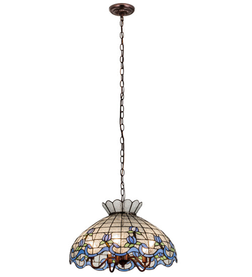 Meyda Tiffany Rosebud Ribbon Pendant - Blue - Stained Glass Rosebud Ribbon Pendant - Blue 