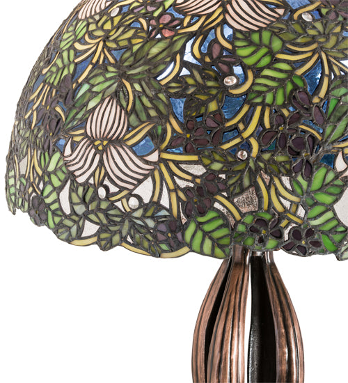 Meyda Tiffany Trillium and Violet Table Lamp - Stained Glass Trillium and Violet Table Lamp Shade Closeup