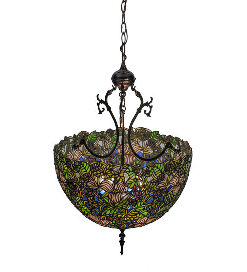 Meyda Tiffany Trillium and Violet Inverted Pendant - Stained Glass Trillium and Violet Inverted Pendant 