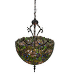 Meyda Tiffany Trillium and Violet Inverted Pendant - Stained Glass Trillium and Violet Inverted Pendant 