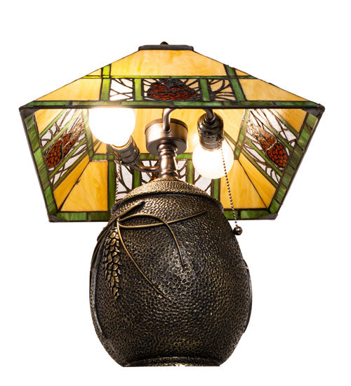 Meyda Tiffany Pinecone Ridge Table Lamp - Stained Glass Pinecone Ridge Table Lamp Bulb View