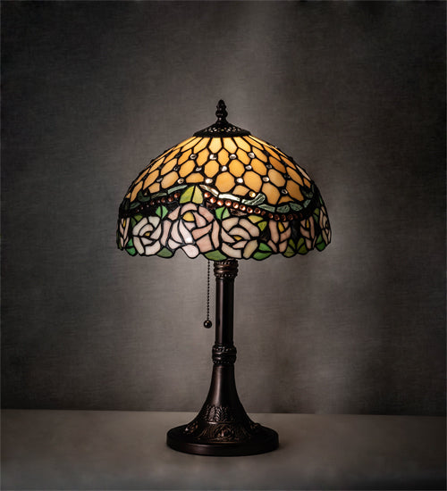 Meyda Tiffany Jeweled Rose Table Lamp - Stained Glass Jeweled Rose Table Lamp Room Setting