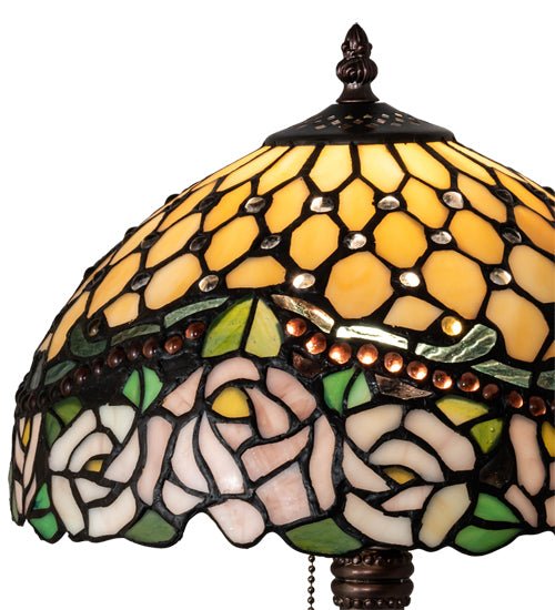 Meyda Tiffany Jeweled Rose Table Lamp - Stained Glass Jeweled Rose Table Lamp Shade Closeup