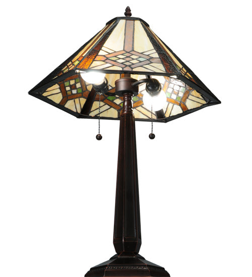 Meyda Tiffany Cross-Hairs Table Lamp - Stained Glass Cross-Hairs Table Lamp Bulb View
