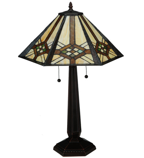 Meyda Tiffany Cross-Hairs Table Lamp - Stained Glass Cross-Hairs Table Lamp Turned Off