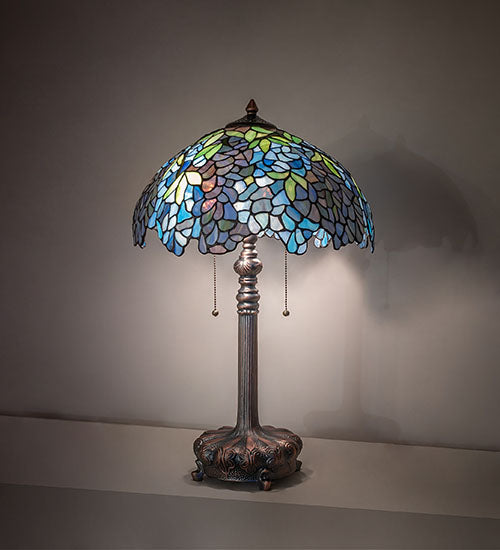 Meyda Tiffany Blue Wisteria Table Lamp - Stained Glass Blue Wisteria Table Lamp Room Setting