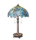 Meyda Tiffany Blue Wisteria Table Lamp - Stained Glass Blue Wisteria Table Lamp Turned On