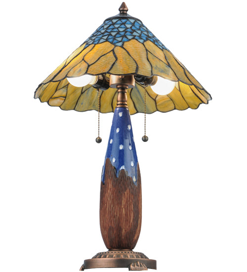 Meyda Tiffany Cristal Azul Table Lamp - Stained Glass Cristal Azul Table Lamp Bulb View