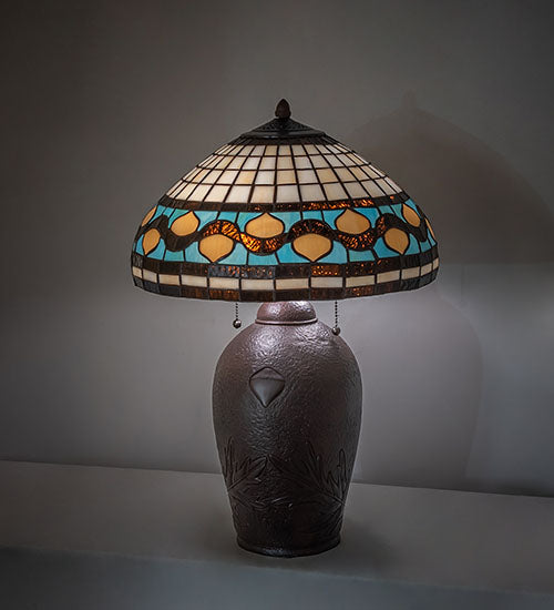 Meyda Tiffany Golden Acorn Table Lamp - Stained Glass Golden Acorn Table Lamp Turned On Room Setting