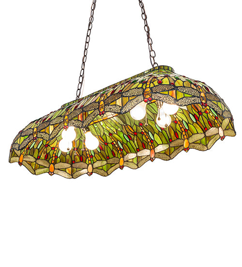 Meyda Tiffany Hanging Head Dragonfly 40" Billiards Lamp - Stained Glass Hanging Head Dragonfly 40" Billiards Lamp Bulb View