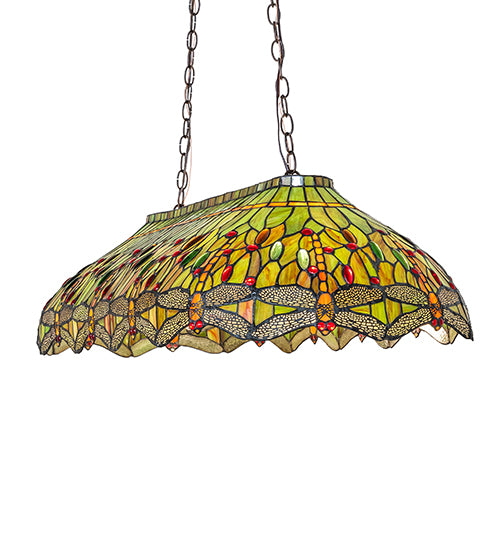 Meyda Tiffany Hanging Head Dragonfly 40" Billiards Lamp - Stained Glass Hanging Head Dragonfly 40" Billiards Lamp Glass Details