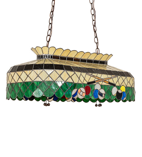Meyda Tiffany Green 32" Billiards Lamp - Stained Glass Green 32" Billiards Lamp Turned Off