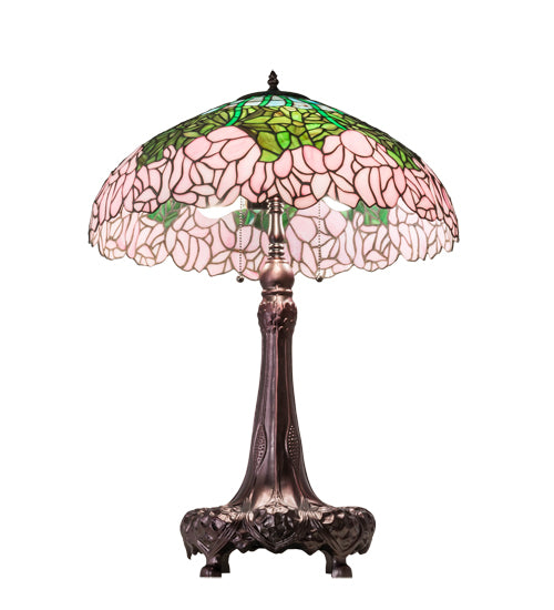 Meyda Tiffany Cabbage Rose Table Lamp - Stained Glass Cabbage Rose Table Lamp Bulb View 