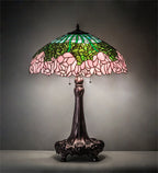 Meyda Tiffany Cabbage Rose Table Lamp - Stained Glass Cabbage Rose Table Lamp Turned On Room Setting