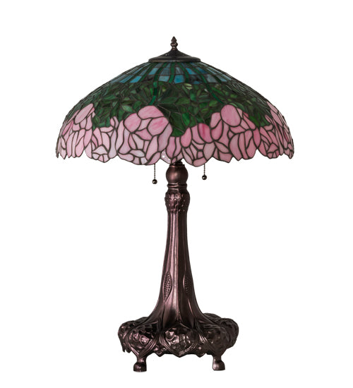 Meyda Tiffany Cabbage Rose Table Lamp - Stained Glass Cabbage Rose Table Lamp Turned Off