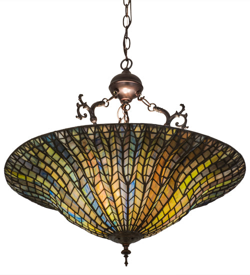 Meyda Tiffany Lotus Leaf Inverted Pendant - Stained Glass Lotus Leaf Inverted Pendant Upwards View