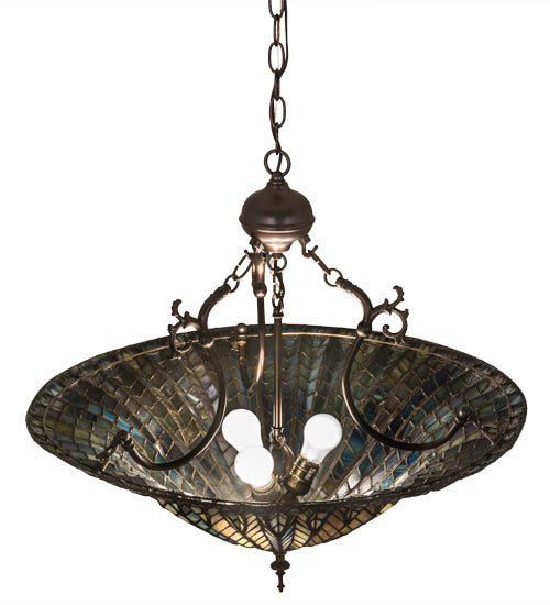 Meyda Tiffany Lotus Leaf Inverted Pendant - Stained Glass Lotus Leaf Inverted Pendant Bulb View