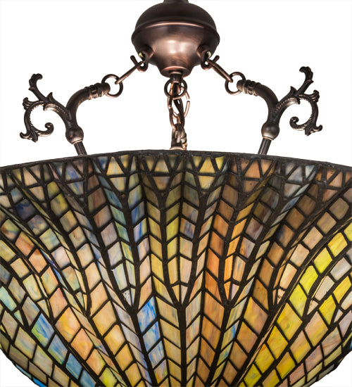Meyda Tiffany Lotus Leaf Inverted Pendant - Stained Glass Lotus Leaf Inverted Pendant Shade Closeup