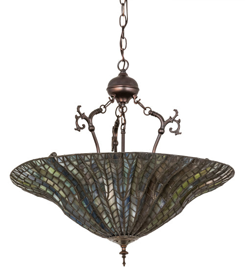 Meyda Tiffany Lotus Leaf Inverted Pendant - Stained Glass Lotus Leaf Inverted Pendant Turned Off