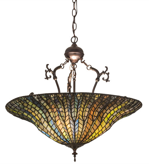 Meyda Tiffany Lotus Leaf Inverted Pendant - Stained Glass Lotus Leaf Inverted Pendant Turned on