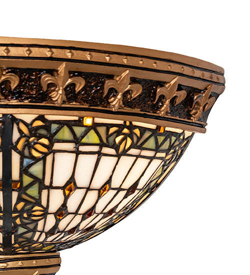 Meyda Tiffany Fleur-de-lis Art Glass Wall Sconce - Large - Stained Glass Fleur-de-lis Art Glass Wall Sconce - Large Shade Closeup