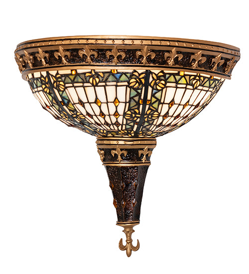 Meyda Tiffany Fleur-de-lis Art Glass Wall Sconce - Large - Stained Glass Fleur-de-lis Art Glass Wall Sconce - Large Turned On