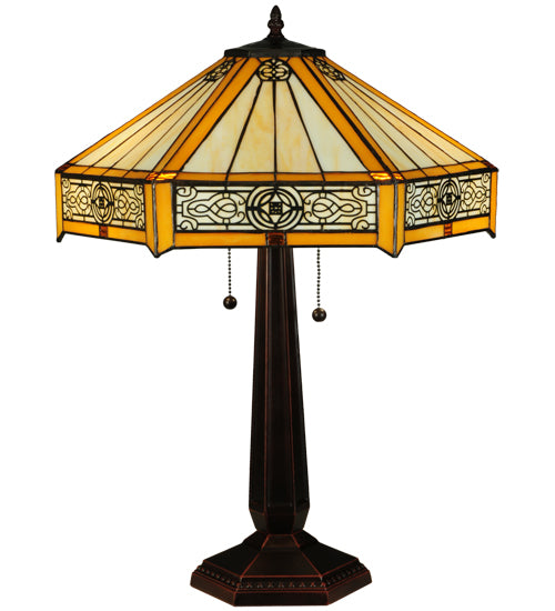 Meyda Tiffany Peaches Table Lamp - Stained Glass Peaches Table Lamp Turned On