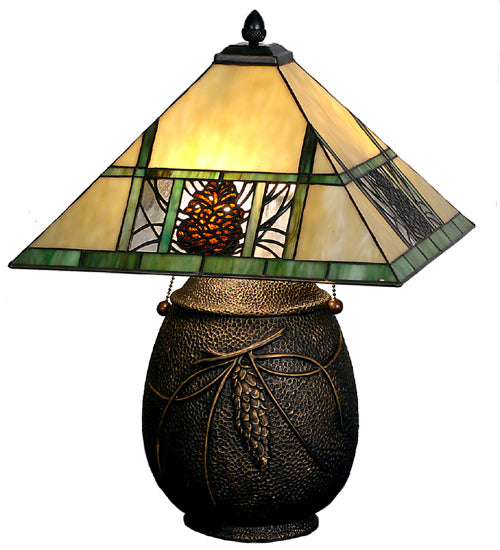 Meyda Tiffany Pinecone Ridge Table Lamp - Stained Glass Pinecone Ridge Table Lamp Turned On