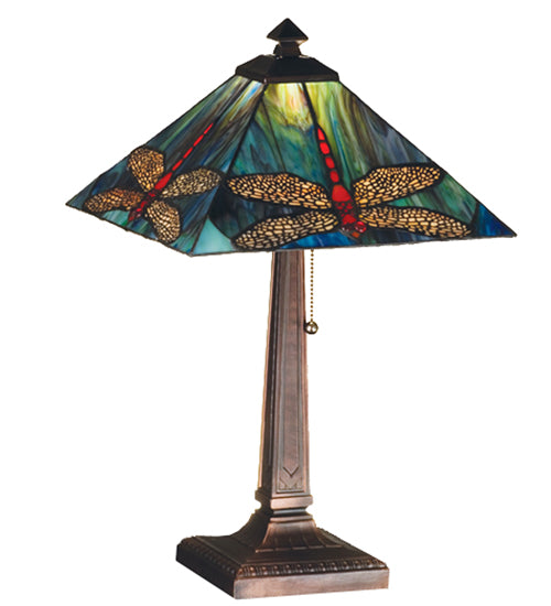 Meyda Tiffany Prairie Dragonfly Table Lamp - Stained Glass Prairie Dragonfly Table Lamp Turned On