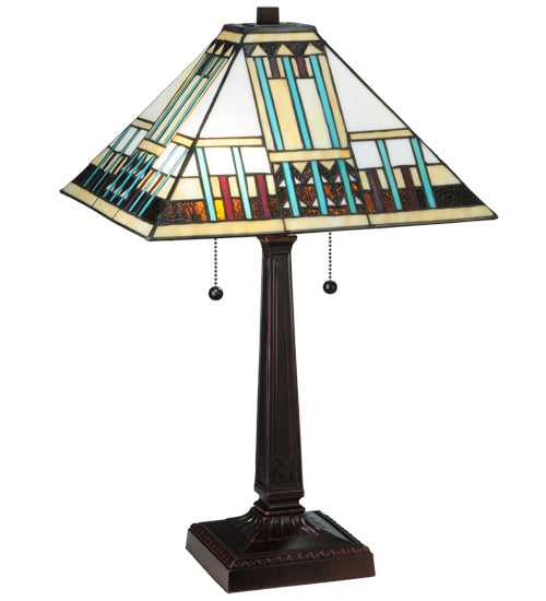 Meyda Tiffany Prairie Peaks Table Lamp - Stained Glass Prairie Peaks Table Lamp Turned On