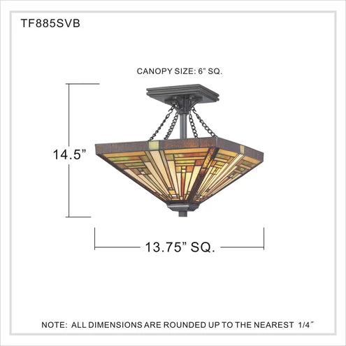 Quoizel Stephen Small Semi Flush Ceiling Fixture - Stained Glass Stephen Small Semi Flush Ceiling Overall Dimensions