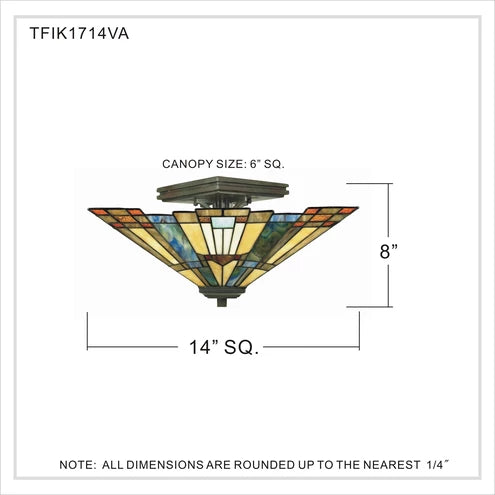Quoizel Inglenook Semi Flush Ceiling Fixture - Stained Glass Inglenook Semi Flush Ceiling Fixture Full Dimensions