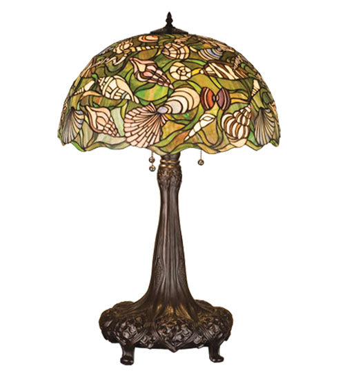 Meyda Tiffany Tidal-Shells Table Lamp - Stained Glass Tidal-Shells Table Lamp Turned On