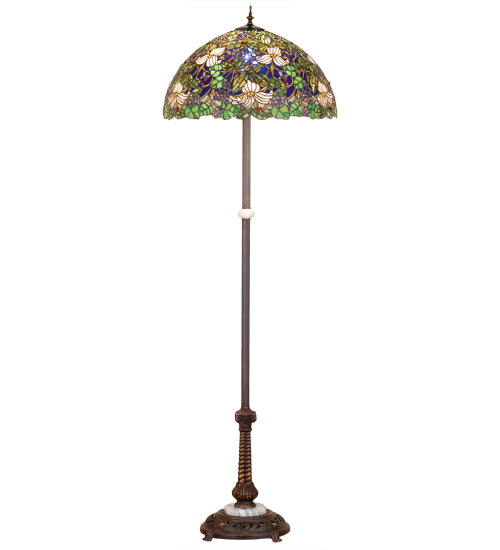 Meyda Tiffany Trillium and Violet Floor Lamp - Stained Glass Trillium and Violet Floor Lamp Turned On