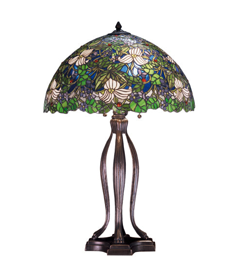 Meyda Tiffany Trillium and Violet Table Lamp - Stained Glass Trillium and Violet Table Lamp Turned On